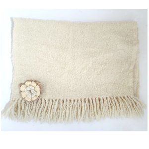 Fringed Mohair shawl scarf w Granny Crochet flower